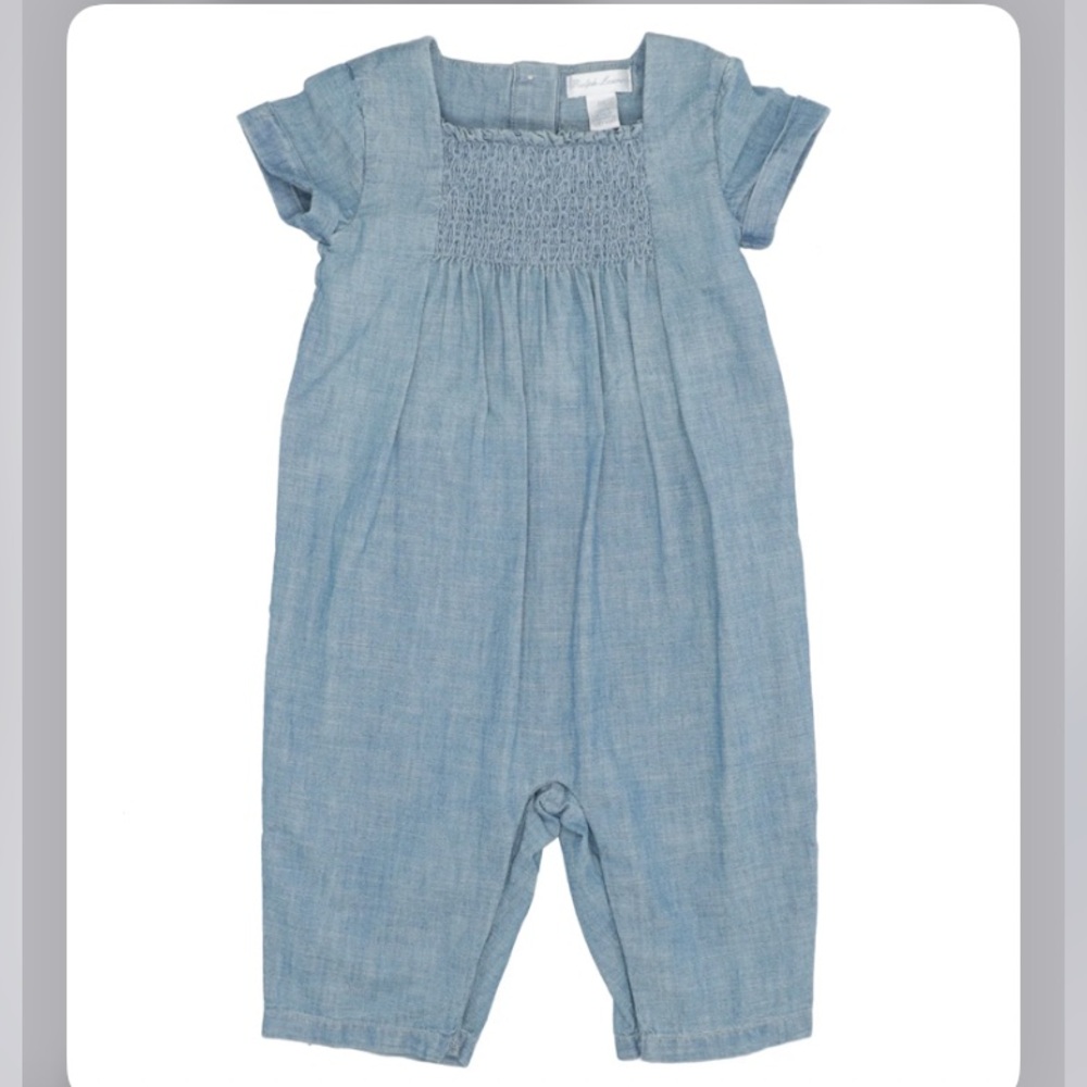 Ralph Lauren Indigo Chambray Blue Smocked Jumpsuit